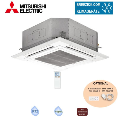 Mitsubishi Electric PLA-ZM125EA2- 4-Wege Deckenkassette (Blende wählbar) PLP-6EALM2 mit Infrarot-FB inklusive 12,5 kW
