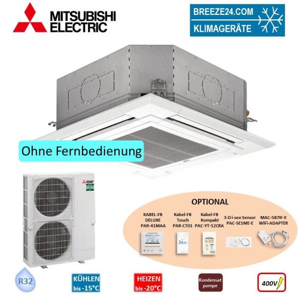 Mitsubishi Electric Set 4-Wege- Deckenkassette 12,5 kW PLA-ZM125EA2 + Blende PLP-6EA + PUZ-ZM125YDA 400V