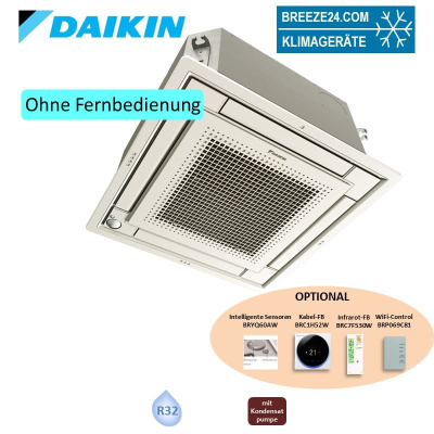 Daikin Deckenkassette 3,4 kW Euroraster weiss FFA35A9-2 + Blende BYFQ60CW R32