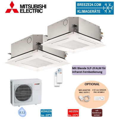 Mitsubishi Electric Set 3,5 kW 2 x SLZ-M35FA + SLP-2FALM 4-Wege-Deckenkassette + MXZ-3F54VF4 R32