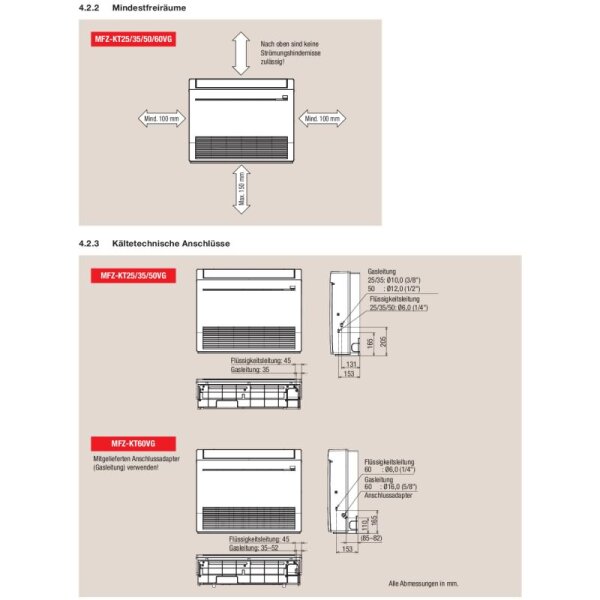 Mitsubishi Electric Truhengerät Kompakt 6,0 kW MFZ-KT60VG Nur Monosplit  R32 | Raumgröße 60 - 65 m²