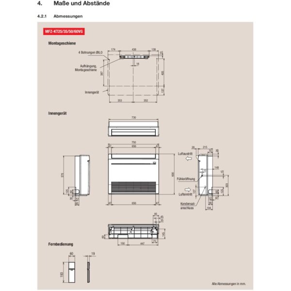 Mitsubishi Electric Set Kompakt Truhengerät 3,5 kW MFZ-KT35VG + SUZ-M35VA Raumgröße 35 - 40 m² | R32