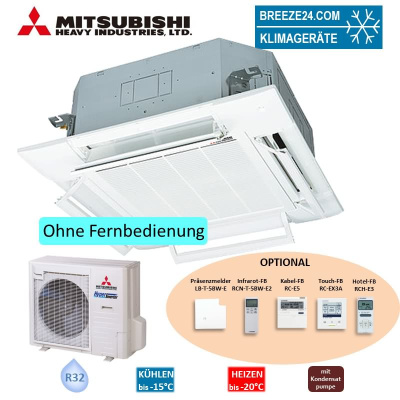 Mitsubishi Heavy Set 4-Wege-Deckenkassette 12,5 kW Komfortpaneel FDT125VH + FDC125VSA-W 400V R32