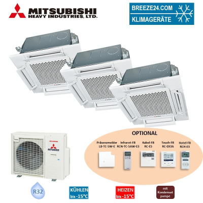 Mitsubishi Heavy Set 3 x 4-Wege-Deckenkassette Komfortpaneel 2 x FDTC25VH1 + FDTC50VH + SCM71ZS-W