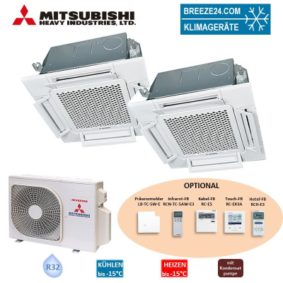 Mitsubishi Heavy Set 2,5 kW 2 x FDTC25VH1 4-Wege-Deckenkassette Komfortpaneel + SCM40ZS-W R32