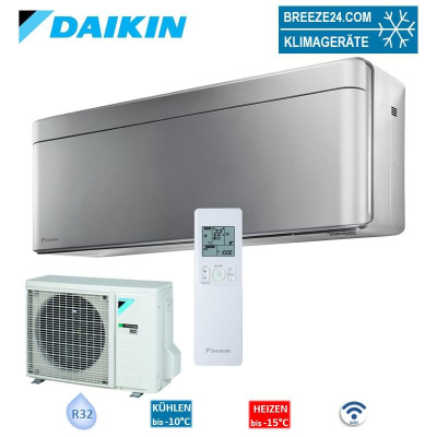 Daikin Set Wandgerät Stylish WiFi silber 2,5 kW - FTXA25CS + RXA25A5V1B8 | Raumgröße 25 - 30 m²