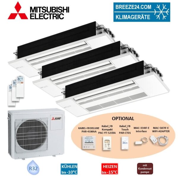 Mitsubishi Electric 1-Wege-Deckenkassette mit Blende Set 2,5 kW 3 x MLZ-KP25VF + MXZ-3F54VF4 R32