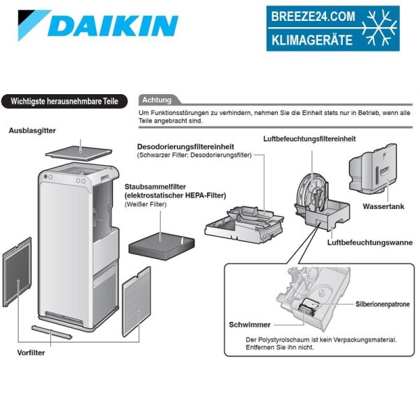 Daikin MCK555AW Luftreiniger + Luftbefeuchter mit HEPA 13 Filter