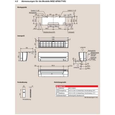 Mitsubishi Electric Set Wandgerät Kompakt 7,1 kW MSZ-AP71VGK + MUZ-AP71VG WiFi Raumgröße 70 - 75 m²