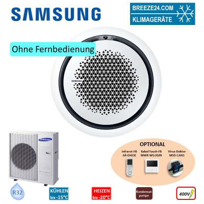Samsung Set Deckenkassette Round Airflow 12,0 kW AC 120 RN4PKG + Blende PC4NUNMAN weiss + AC 120 RXADNG R32 Klimaanlage 400V
