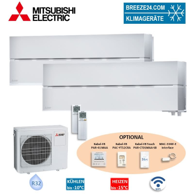 Mitsubishi Electric Set 2 Wandgeräte Diamond WiFi 2,5 kW 2 x MSZ-LN25VG2W + MXZ-2F42VF4 R32