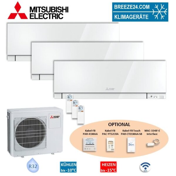 Mitsubishi Electric Set 3 Wandgeräte Premium 2,5 kW - MSZ-EF25VGKW + MXZ-3F68VF3 | WiFi | R32