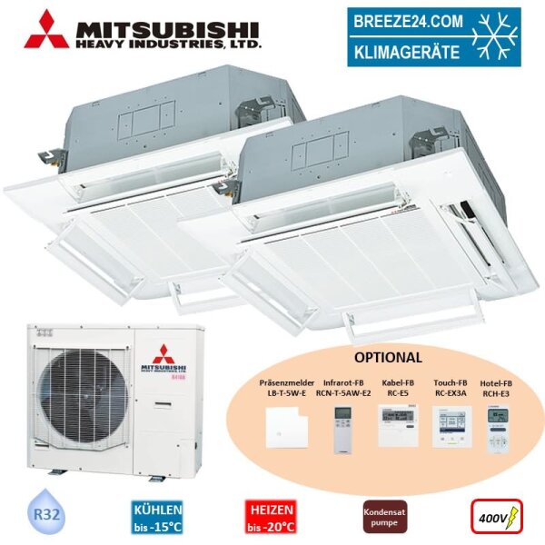 Mitsubishi Heavy Set 2 x FDT50VH 4-Wege-Deckenkassette Komfortpaneel + FDC125VSA-W R32 400V (Simultanbetrieb)