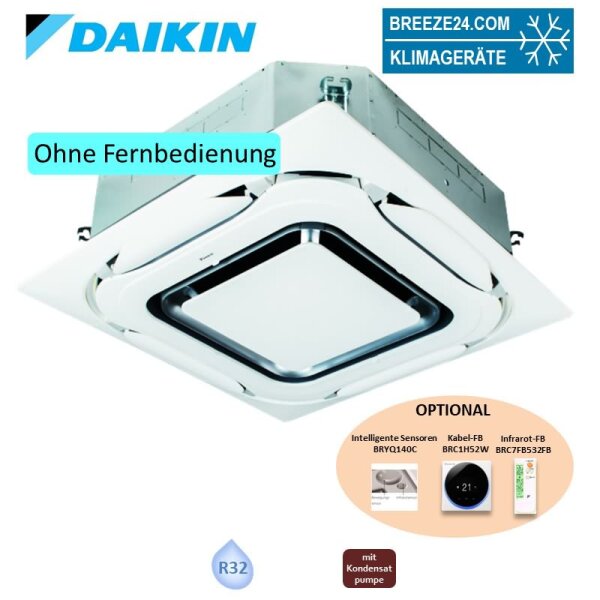 Daikin 4-Wege-Deckenkassette 2,8 kW - FXFA25A-4 VRV 5 mit Designblende weiss BYCQ140EP - R32