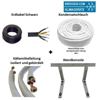 Installationspaket 1/4 / 3/8 (6,35/9,52mm) Kältemittelleitungen gebördelt + Wandausleger 20m Varifix 556 bis 160kg 560mm Ausleger