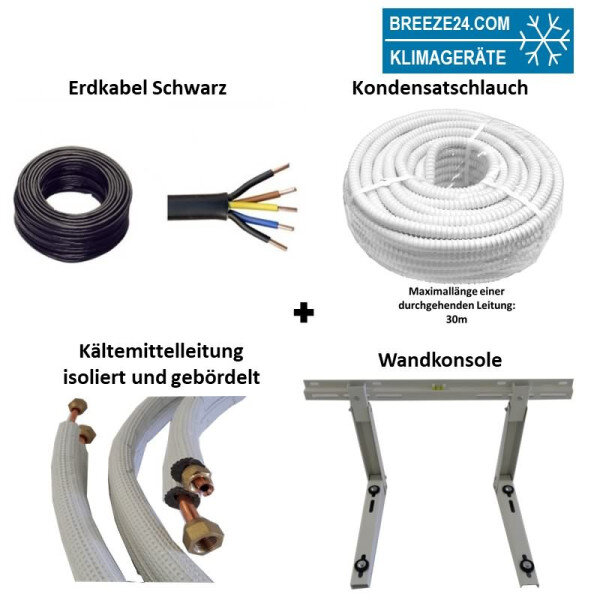 Installationspaket 1/4 / 1/2 (6,35/12,7mm)  (Kältemittelleitungen gebördelt + Wandausleger 12m Varifix 046 bis 140kg 560mm Ausleger
