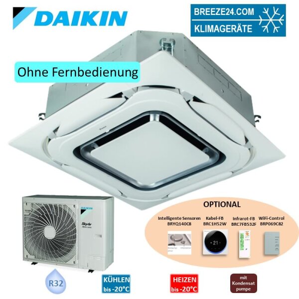 Daikin Set 4-Wege-Deckenkassette 9,5 kW - FCAHG100H-4 + Blende BYCQ140EP design weiss + RZAG100NV1 R32