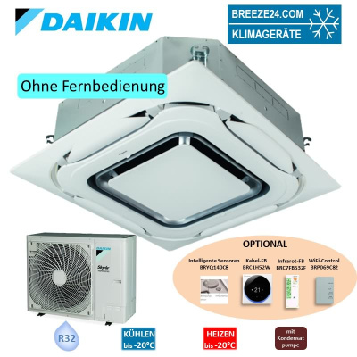 Daikin Set 4-Wege-Deckenkassette 13,4 kW - FCAHG140H-4 + Blende BYCQ140EP design weiss + RZAG140NV1 R32