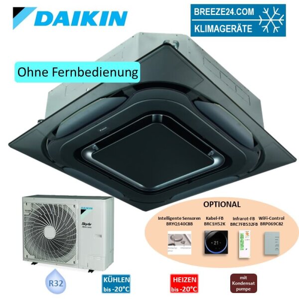 Daikin Set 4-Wege-Deckenkassette 13,4 kW - FCAHG140H-5 + Blende BYCQ140EPB design schwarz + RZAG140NV1