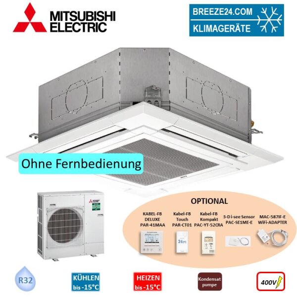 Mitsubishi Electric Set Deckenkassette 9,5 kW PLA-M100EA2 + Blende PLP-6EA + PUZ-M100YKA R32 400V