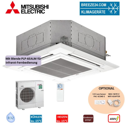 Mitsubishi Electric Set Deckenkassette 12,1 kW PLA-M125EA2 + Blende PLP-6EALM + PUZ-M125YKA R32 400V