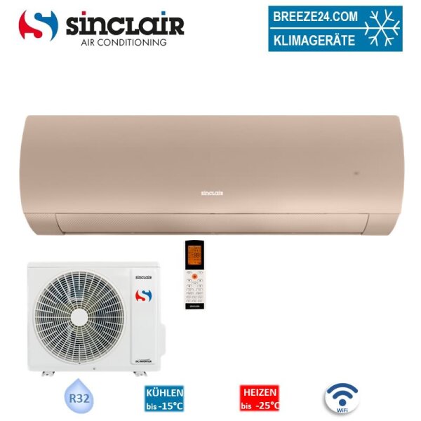 Sinclair Set Wandgerät TERREL SIH-09BITC + SOH-09BIT champagner 2,7 kW | Raumgröße 30 - 35 m² | WiFi