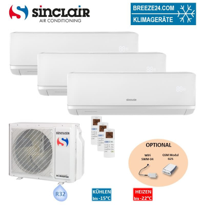 Sinclair Set 3 Wandgeräte RAY 2,7/3,2/4,6 kW SIH-09BIR + SIH-12BIR3 + SIH-18BIR + MV-E28BI2 R32