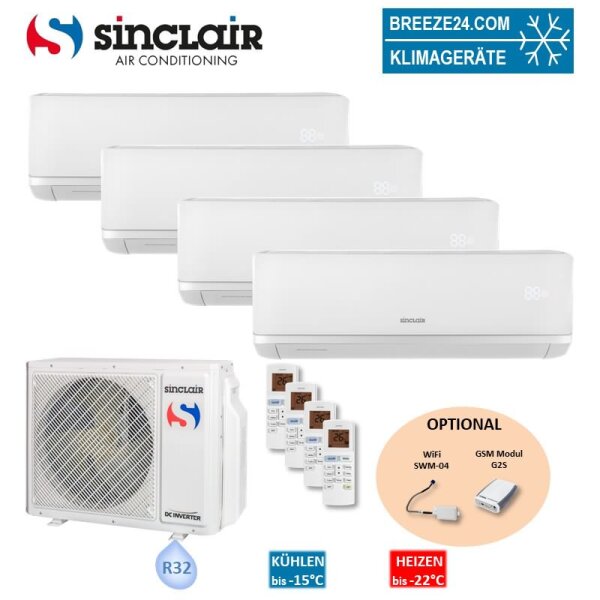 Sinclair Set 4 Wandgeräte RAY 2,7 kW 4 x SIH-09BIR + MV-E28BI2 R32 Klimaanlagen Set