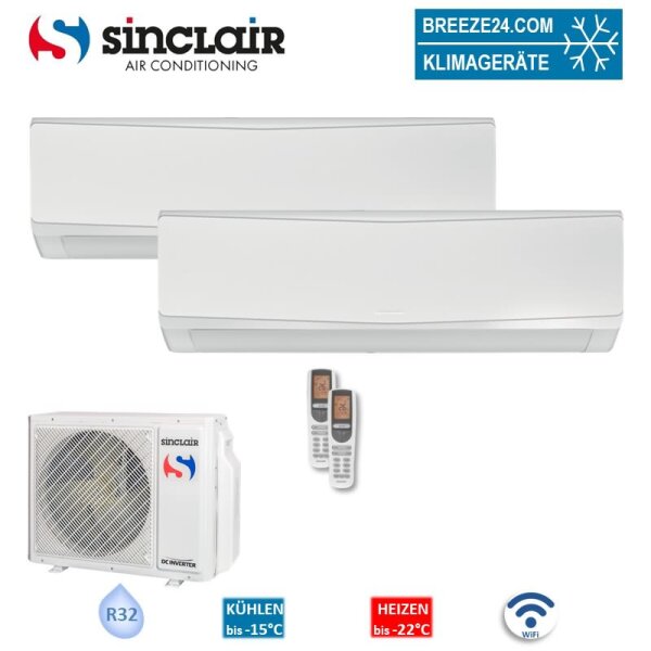 Sinclair Set 2 Wandgeräte KEYON 3,2/3,2 KW 2 x SIH-12BIK + MV-E21BI2 WiFi R32 Klimaanlage