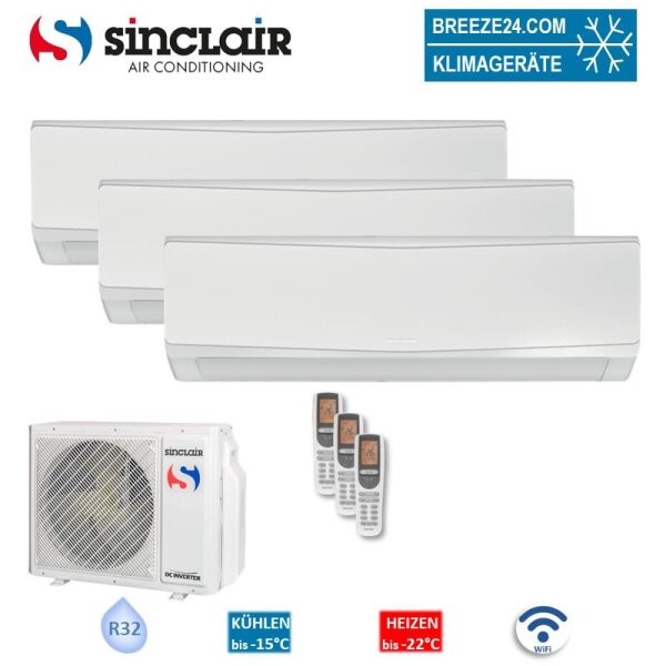 Sinclair Set 3 Wandgeräte KEYON 2,7/3,2/4,6 kW SIH-09BIK + SIH-12BIK + SIH-18BIK + MV-E28BI2 WiFi