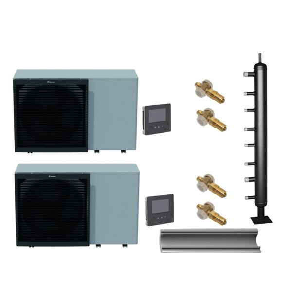 Daikin Set Kaskade 2 x Altherma 3 M EBLA11D3W1 Monoblock-Wärmepumpe + Hydraulische Weiche 2 x 11 kW