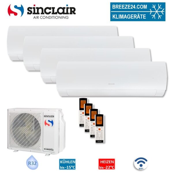 Sinclair Set 4 Wandgeräte TERREL 2,7 kW 4 x SIH-09BITW + MV-E28BI2 | Raumgröße 30 - 35 m² | WiFi