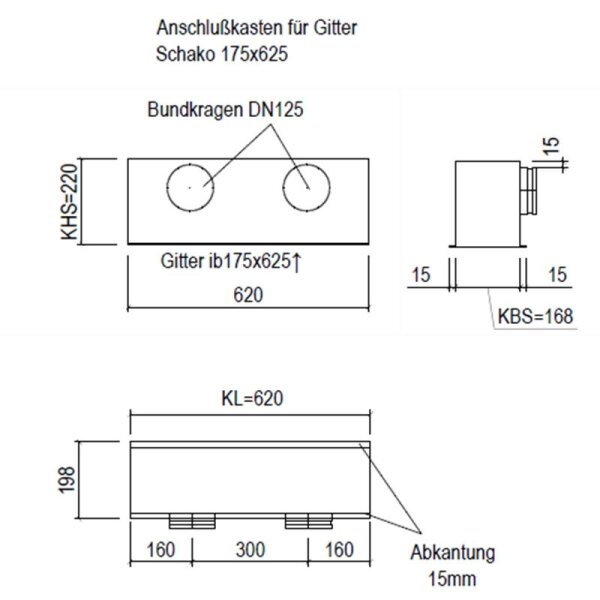 SAK-S1_ IB 175625x2d12 Anschlusskasten für Gitter Schako 175x625 Mit Isolierung