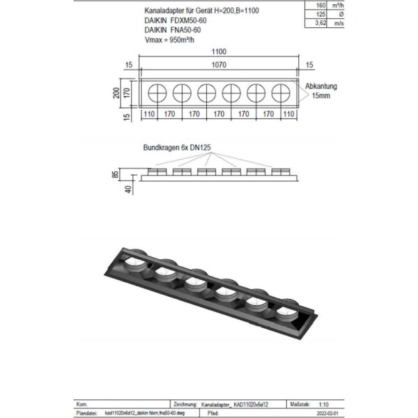 Penka Kanaladapter KAD11020x6d12 für Daikin FDXM50 - 60 | FNA50 - 60