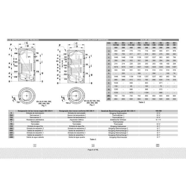 TESY EV 12 S 1500 120 DN18 Pufferspeicher emailliert für Solar-/Boileranlagen 1500 L mit 1 Wärmetauscher