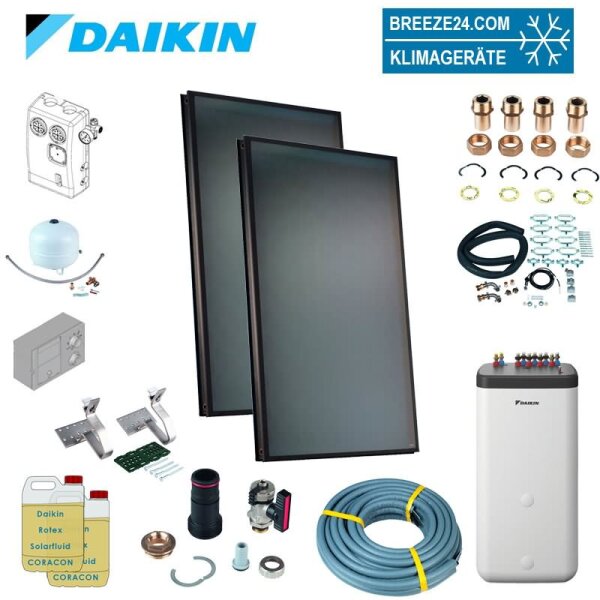 Daikin Solarthermie Set für 3 Personen Haushalt - Solaris Druckanlage Aufdach 2 x EKSV21P Solarpanel