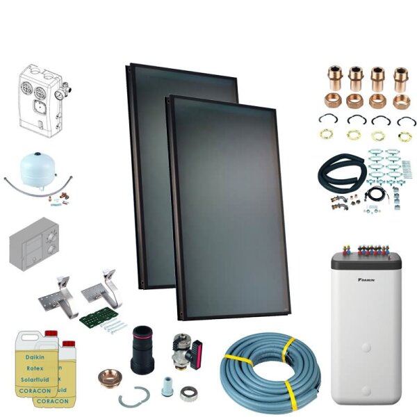 Daikin Solarthermie Set für 3 Personen Haushalt - Solaris Druckanlage Aufdach 2 x EKSV21P Solarpanel