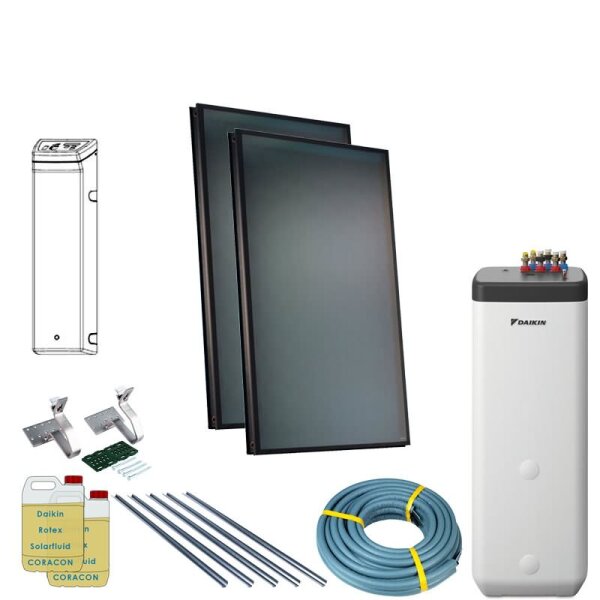 Daikin Solarthermie Set für 3 Personen Haushalt Solaris Drain-Back Aufdach 2 x EKSV21P Solarpanel
