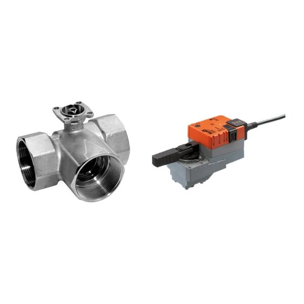 Belimo Umschaltkugelhahn Innegewinde 1" mit elektrischem Antrieb R3025BL2 + LR230A für Wärmepumpen