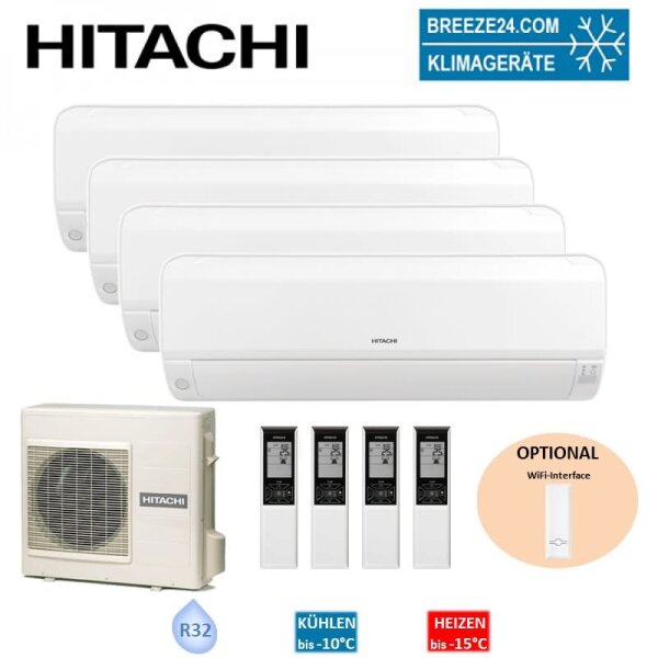 Hitachi Set 4 Wandgeräte Performance 2,0/2,0/2,0/2,0 kW 4 x RAK-18RPE + RAM-70NP4E Klimaanlage