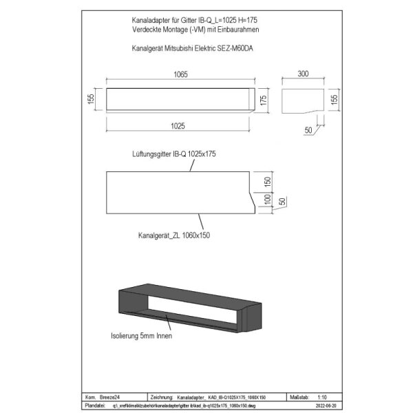 Penka Kanaladapter KAD-ib-q1025x175_1060 x 150 für Mitsubishi Electric SEZ-M60DA