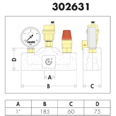 Caleffi KG25100 Kesselgruppe 1" MS  bis 100 kW mit Armaturen und Isolierung.