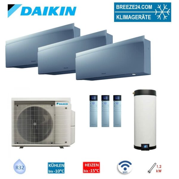 Daikin 4MWXM52A9 Multi+ Set 3 x Emura Wandgeräte WiFi FTXJ20AS  + Warmwassertank 90L EKHWET90BV3