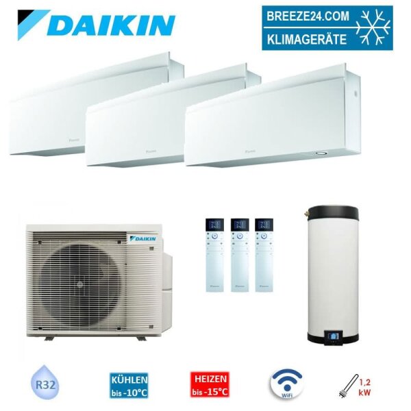 Daikin 4MWXM52A9 Multi+ Set 3 x Emura Wandgeräte WiFi FTXJ20AW +Warmwassertank 120L EKHWET120BV3