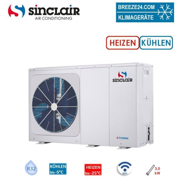 Sinclair S-THERM YUKON SMHM-80B/3 Monoblock Wärmepumpe Heizen 8,4 kW + Kühlen 8,3 kW Heizstab 3kW