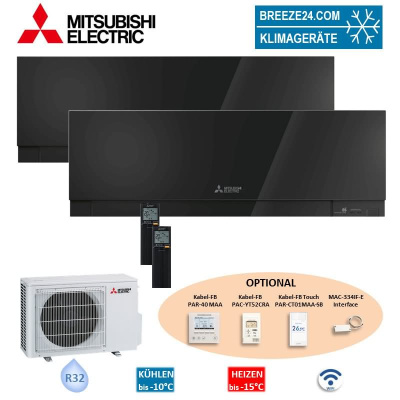 Mitsubishi Electric Set 2 Wandgeräte Premium 2,5 kW 2 x MSZ-EF25VGKB + MXZ-2F42VF5 | WiFi | R32