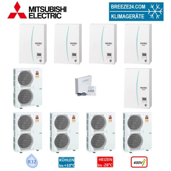 Mitsubishi Electric Wärmepumpen Kaskaden Set MZ 5.140 R 70kW PUZ-HWM140YHA +ERPX-YM9D + PAC-IF071B-E