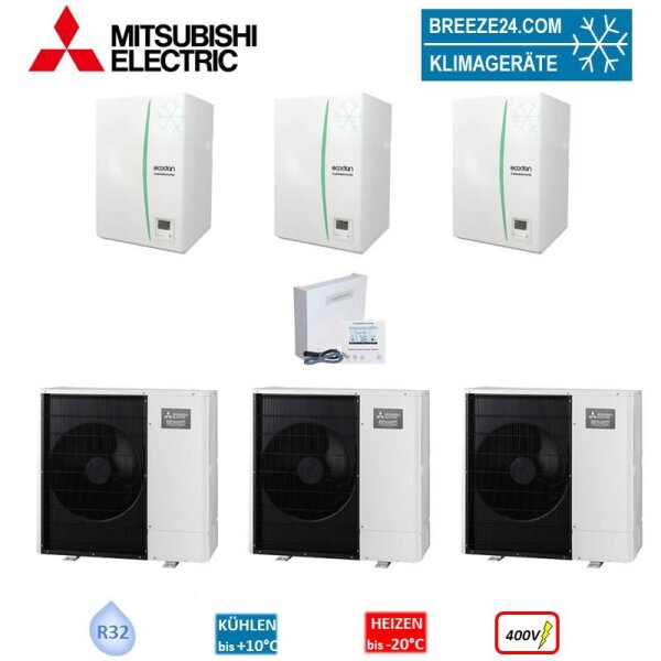 Mitsubishi Electric Wärmepumpen Kaskaden Set MP 3.112 R 33kW PUZ-WM112YAA + ERPX-YM9D + PAC-IF071B-E
