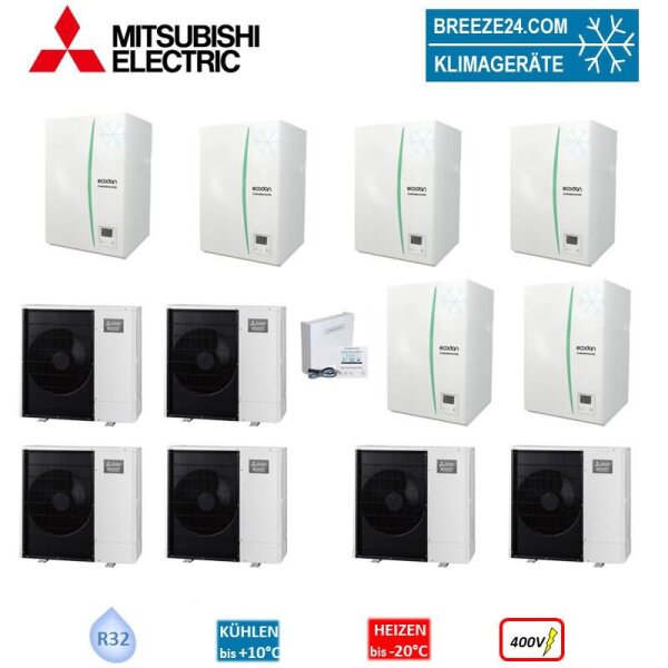 Mitsubishi Electric Wärmepumpen Kaskaden Set MP 6.112 R 67kW PUZ-WM112YAA + ERPX-YM9D + PAC-IF071B-E