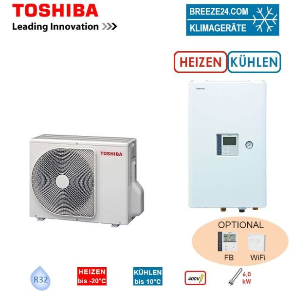 Toshiba Wärmepumpen Set ESTIA HWT-401HW-E + HWT-601XWHT6W-E 4,0 kW Heizstab 6 kW IG: 400V - AG: 230V